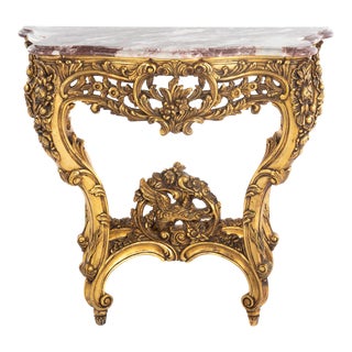 Early 20th Century Louis XV Giltwood Marble Top Hall Table, Entrance Console For Sale
