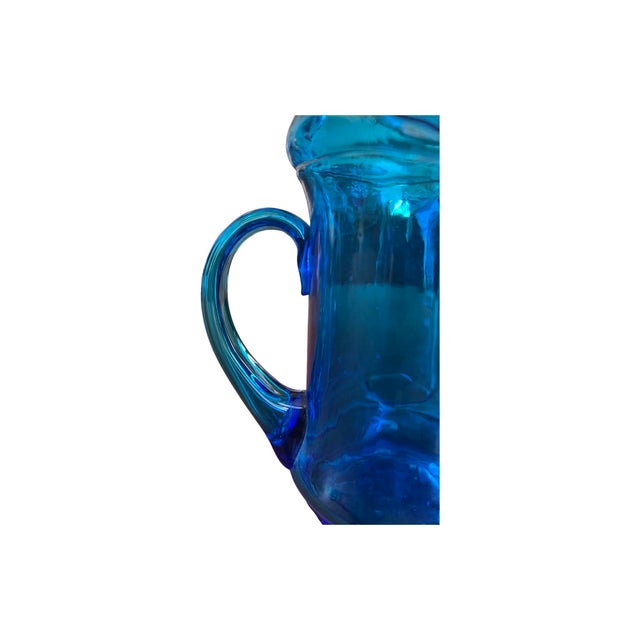 Italian Vintage Cobalt Blue Empoli Glass Pitcher Carafe, Italy 1960s For Sale - Image 3 of 8
