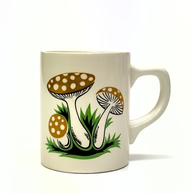 Ceramic Vintage Colorful Bone China Mugs With Illustrative Mushroom Motif, Made in Japan - Set of 4 For Sale - Image 7 of 9