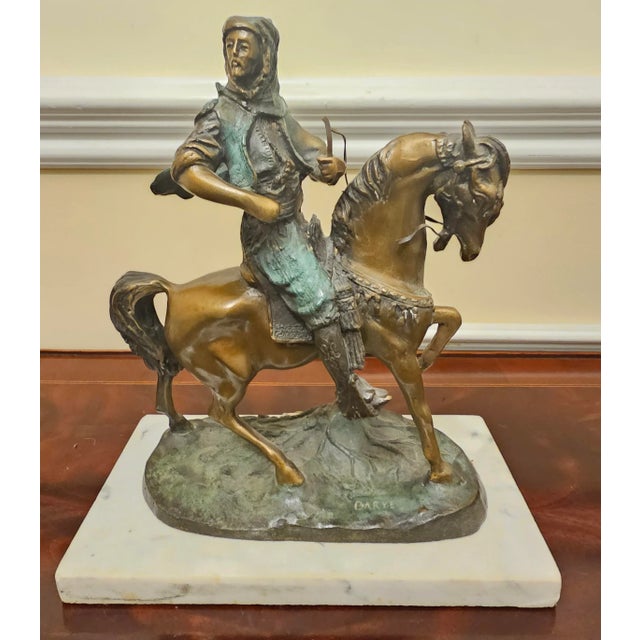 Metal A Barye & Emile Guilemin Patinated Verdigris Bronze Arab Hunter on Horseback For Sale - Image 7 of 10