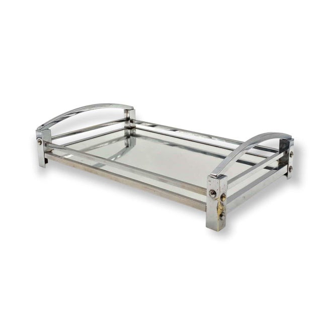 Metal Jacques Adnet, Modernist Mirrored Tray, Maison Adnet, France 1940 /1950 For Sale - Image 7 of 18