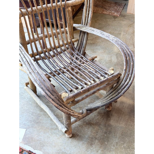 Late 20th Century Vintage Rustic Bentwood Twig Hoop Back Armchair With Green Cushion For Sale - Image 5 of 9