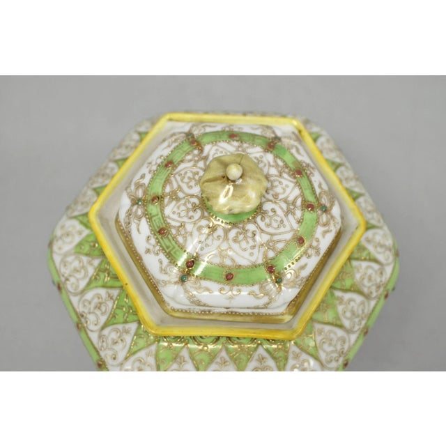 Early 20th Century Antique Nippon Noritake Hand Painted Porcelain Gold Gilt Draped Biscuit Jar For Sale - Image 5 of 17