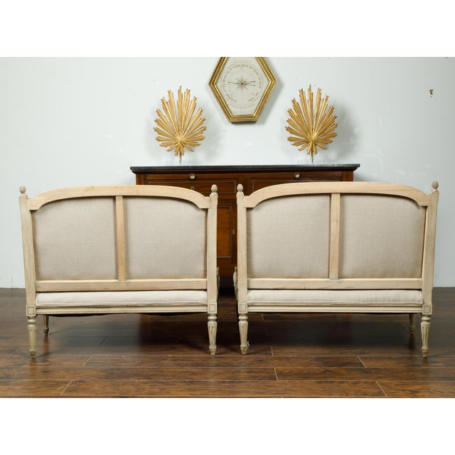 Pair of French 1900s Louis XVI Style Walnut Settees with Scrolling Arm Supports For Sale In Atlanta - Image 6 of 8