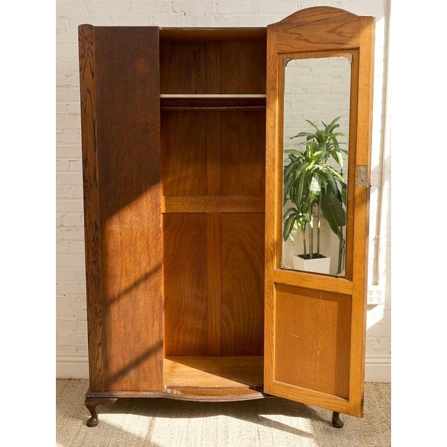 Early 20th Century Art Deco Oak Armoire With Curved Center Door For Sale - Image 9 of 11