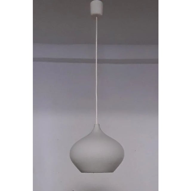 Ceiling Lamp with Pear-Shaped White Opaque Glass Shade & White Plastic Mount, 1980s For Sale - Image 4 of 4