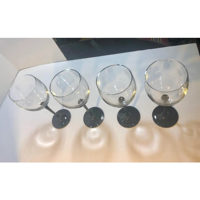 Vintage 1970s French Wine Glasses with Black Stems - Set of 4 For Sale - Image 11 of 12