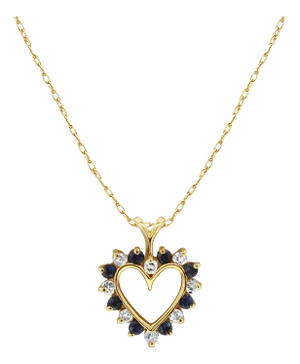 Sapphire & Diamond Heart Shaped Necklace .50cttw 14k Yellow Gold 16"