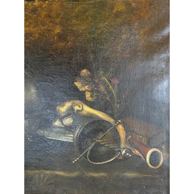 19th Century Unkwown, Still Life with Helmet and Antique Objects, 1800s, Oil on Canvas For Sale - Image 5 of 8