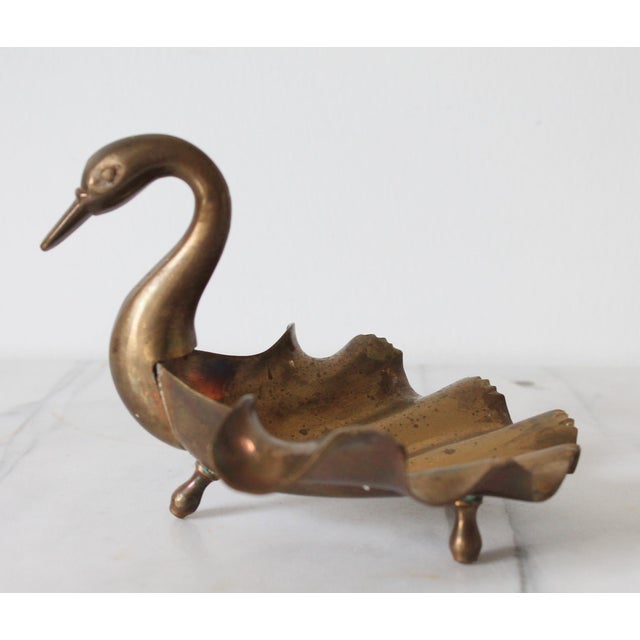 Vintage Footed Brass Swan Soap or Trinket Dish For Sale In Milwaukee - Image 6 of 11