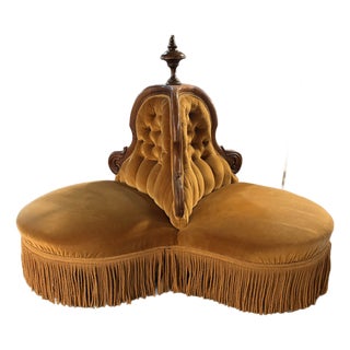 19th C Tufted Velvet Victorian Lobby 3 Seat Chair/Settee For Sale