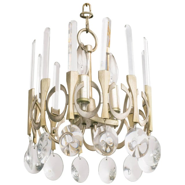 Metal Scolari 1970s Crystal/Metal Chandelier For Sale - Image 7 of 7