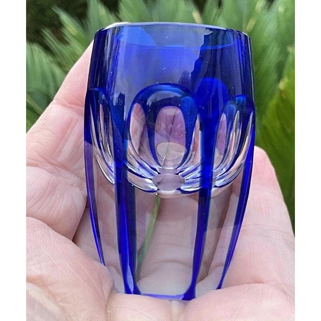 Baccarat Cobalt Cut-to-Clear Crystal and 950 Silver Liqueur Set, 1910, Set of 7 For Sale - Image 15 of 16