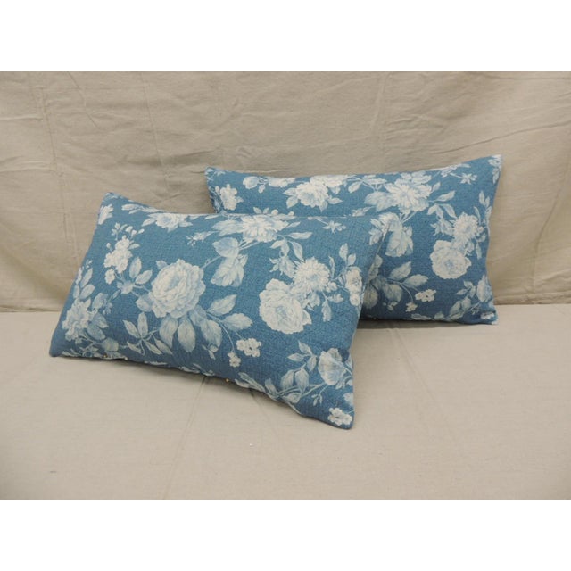 French Country Blue and White Floral Decorative Lumbar Pillows From Portugal - Set of 2 For Sale - Image 3 of 7