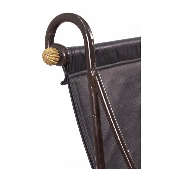 David Hicks Campache Style Wrought Iron and Leather Sling Back Chair For Sale In Detroit - Image 6 of 8