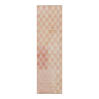 Vintage Zeki Müren Runner in Beige & Pink Cubist Patterns, From Rug & Kilim For Sale