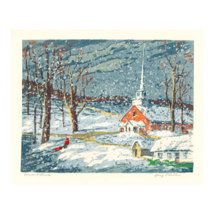 1971 Serigraph "Vermont Church" by Harry Shokler