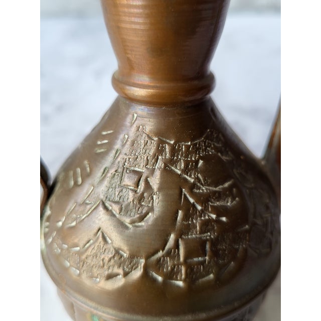 Copper 1960s Handcrafted Copper Coffee Pot Etched Middle Eastern For Sale - Image 8 of 17