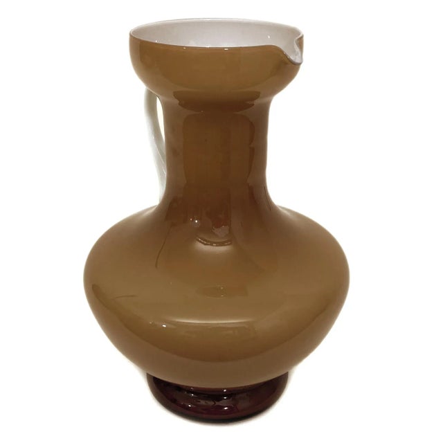 Vintage Italian Empoli Cased Glass Caramel & White Pitcher For Sale - Image 9 of 13