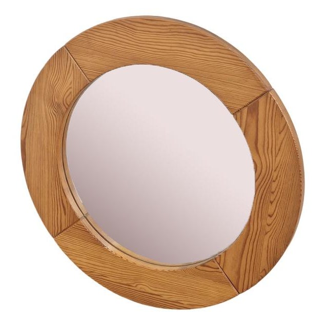 Vintage Scandinavian Pine Wood Round Mirror, 1970s For Sale - Image 9 of 9