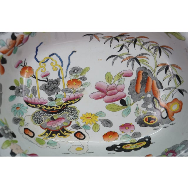 Antique Stephan Folch Ironstone Imari Bamboo & Basket China Serving Platters - Set of 3 For Sale - Image 10 of 16