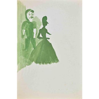Mino Maccari, The Man Behind the Scene, 1960s, Watercolor For Sale