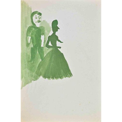 Mino Maccari, The Man Behind the Scene, 1960s, Watercolor For Sale