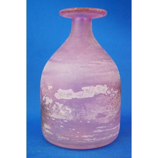 20th Century Blown Pink Glass Vase Bottle Worked with Acid from the Cenedese Glassworks, Italy, 1950s For Sale - Image 6 of 18