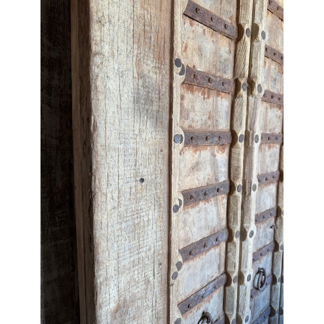 Antique Indian Rustic Wooden Entry Door | Distressed Hand-Carved Architectural Statement 84x36 For Sale In Orlando - Image 6 of 10