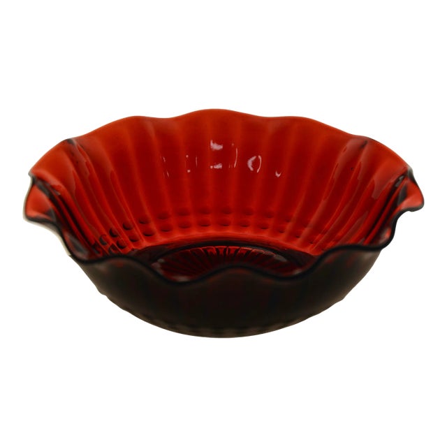 Red Ruby Glass Wave Rim Bowl For Sale