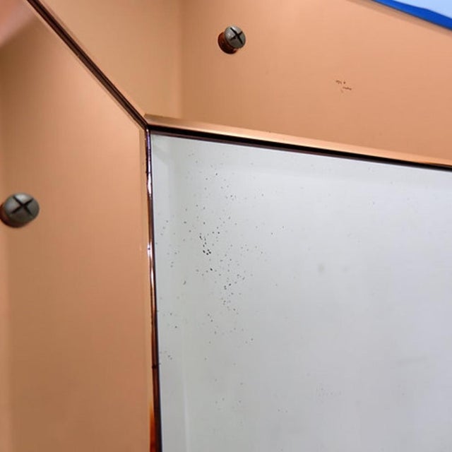 Beveled Wall Mirror with Blue and Copper Mirror Panels, 1930s For Sale - Image 14 of 16