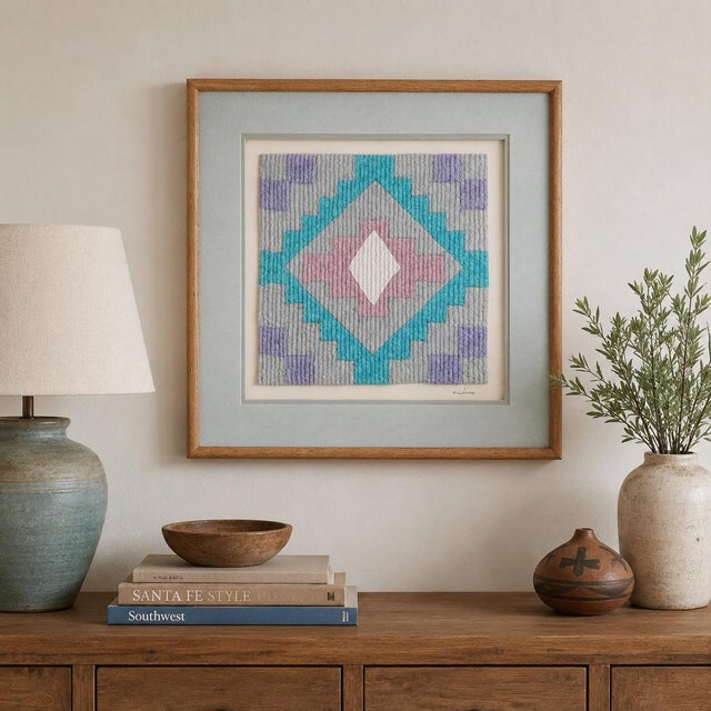 Signed Hand-Cast Paper Relief by Priscilla Wess | Framed Southwestern Geometric Wall Art, 21" For Sale - Image 9 of 9