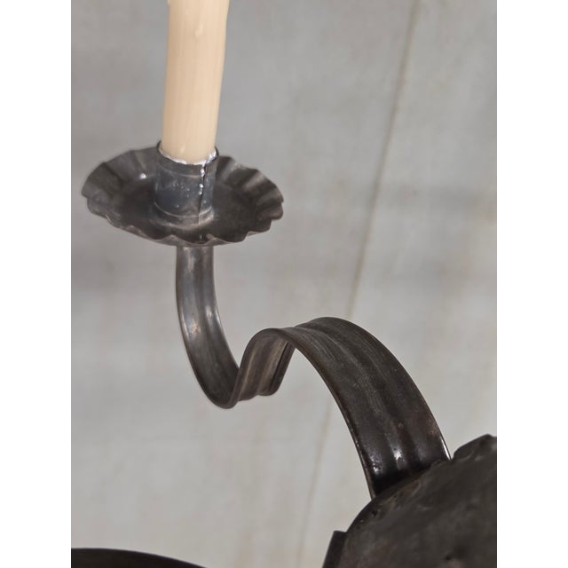 Antique Punched Tin Six-Arm Candle Chandelier, New Mexico, Spanish Colonial Style For Sale - Image 13 of 16