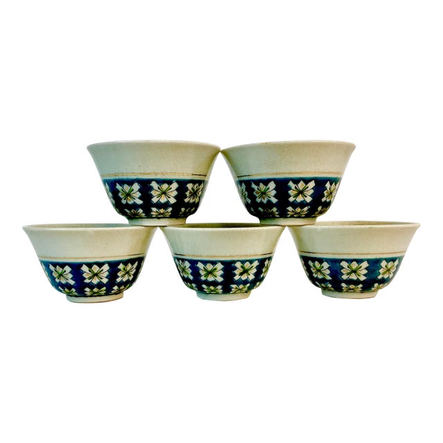 Vintage Chinoiserie Boho Chic Ceramic Pottery Sauce Cups - Set of 5. For Sale