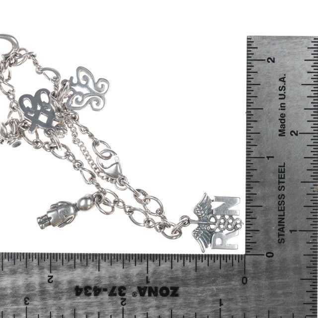 James Avery sterling charm bracelet with Phone, RN, Boy, Heart, xx00 etc For Sale In Austin - Image 6 of 8