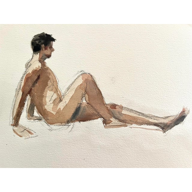 1960s Vintage Watercolors Double Sided Seated Female Nude and Seated Male Nude by Harry Barton For Sale - Image 5 of 8