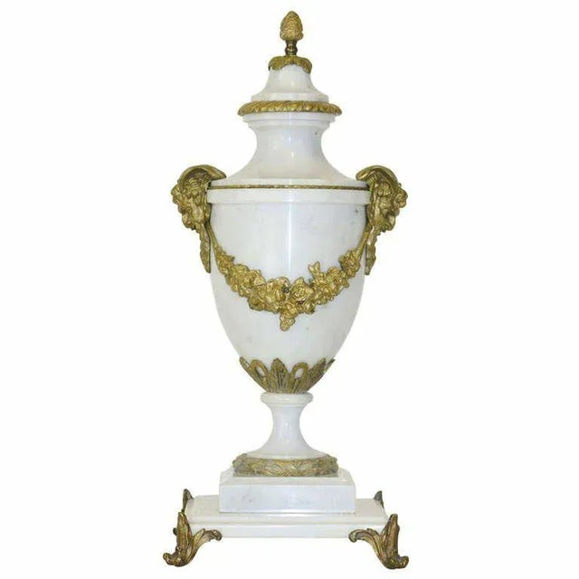 19th C. Monumental 25” White Marble Gilt Bronze Mount Cassolette Urn For Sale - Image 9 of 9