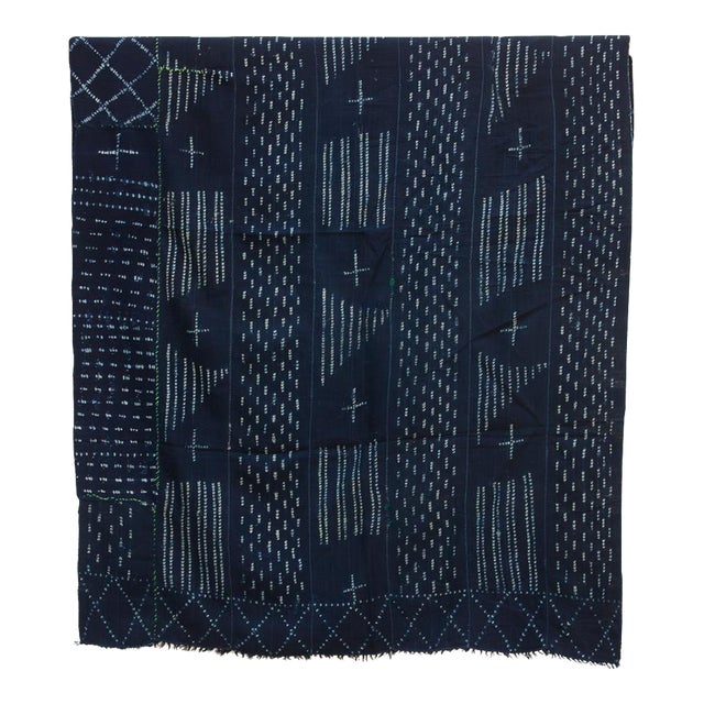 Deep Blue Indigo Mud Cloth Throw For Sale