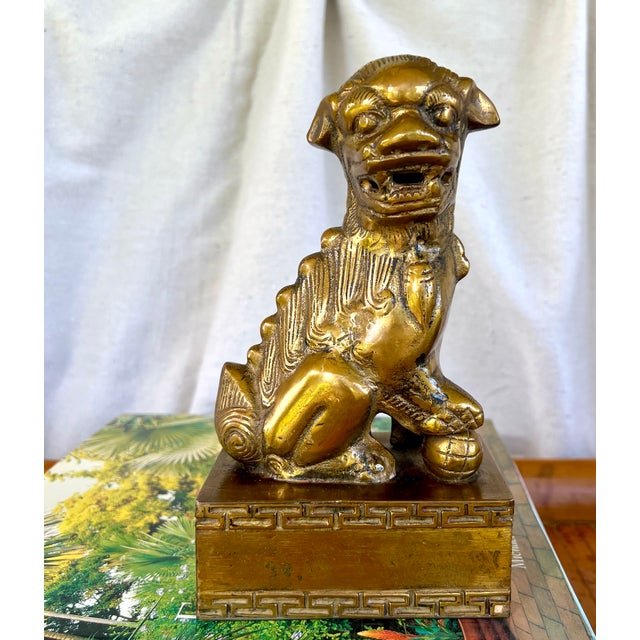 Mid-Century Modern A Pair of Large Brass Foo Dog Bookends For Sale - Image 3 of 9