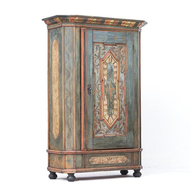 Folk Art Rustic Farmhouse Painted Bridal Cabinet, 1798 For Sale - Image 11 of 14
