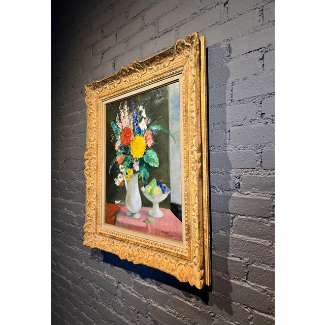 François Gall -Bouquet of Flower & a Fruits Bowl -1930s Still Life Oil Painting For Sale - Image 9 of 10