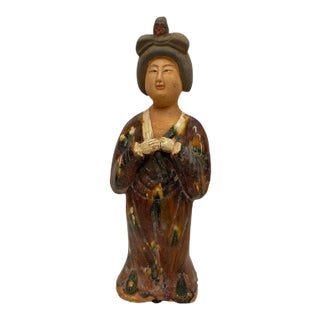 Vintage Chinese Tang Tri-Colored Glazed Tomb Ceramic Statue For Sale