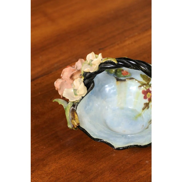 French French 1880s Barbotine Majolica Basket with High Relief Colorful Flowers For Sale - Image 3 of 13