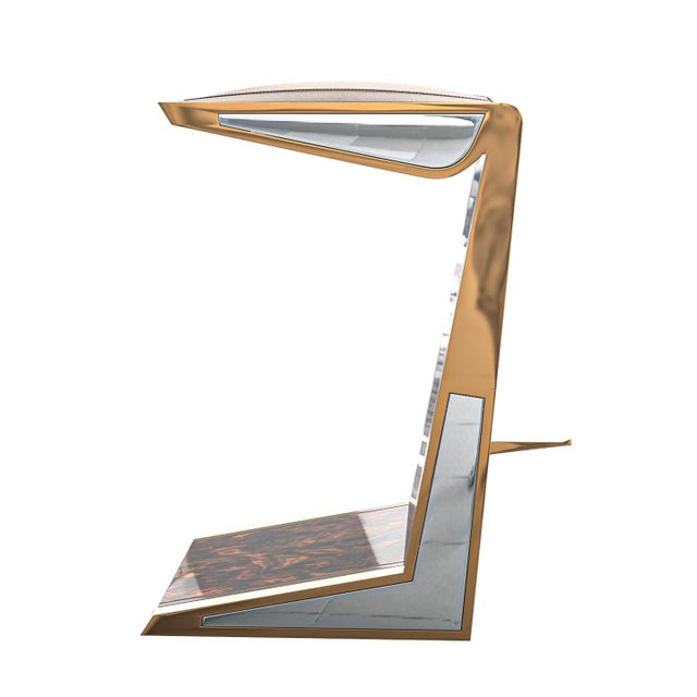 "Melagrana" Bar Stool With Burl Walnut, Stainless Steel and Bronze For Sale In Los Angeles - Image 6 of 7