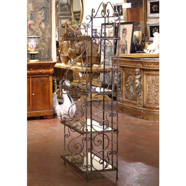 Mid-Century French Wrought Iron Four-Tier Baker's Rack With Brass Accents For Sale - Image 9 of 12