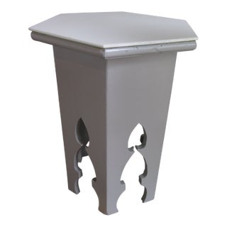 Vintage 1930s Painted Wooden Morrocan Style End Table With Milk Glass Top For Sale