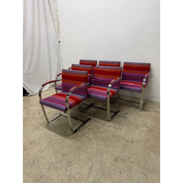 Original set of six BRNO dining arm chairs designed by Mies Van Der Rohe and manufactured by the American company Treitel...