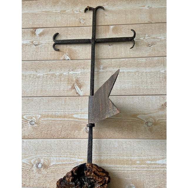 Brutalist Large Antique French Sculptural Wood and Wrought Iron Weather Vane Cross, 19th Century For Sale - Image 3 of 9