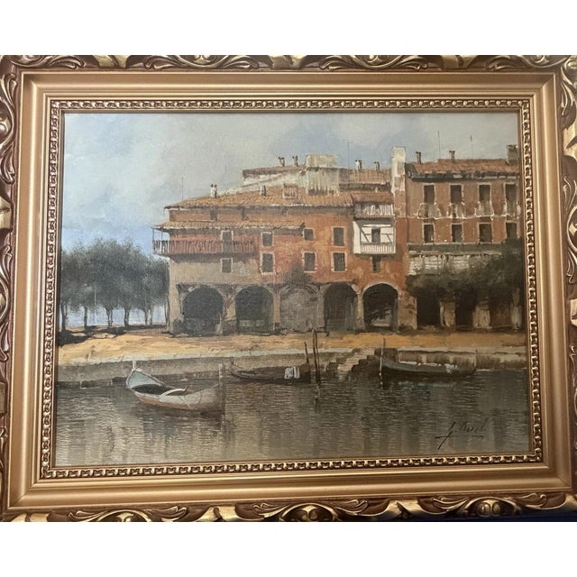 Torri del Benaco Borelli Guido, Hotel Albergo Gardesana Harbor, 1970s, Oil Painting on Canvas For Sale - Image 13 of 13