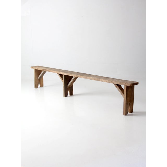 Antique Primitive 9-Foot Wood Bench For Sale - Image 6 of 18